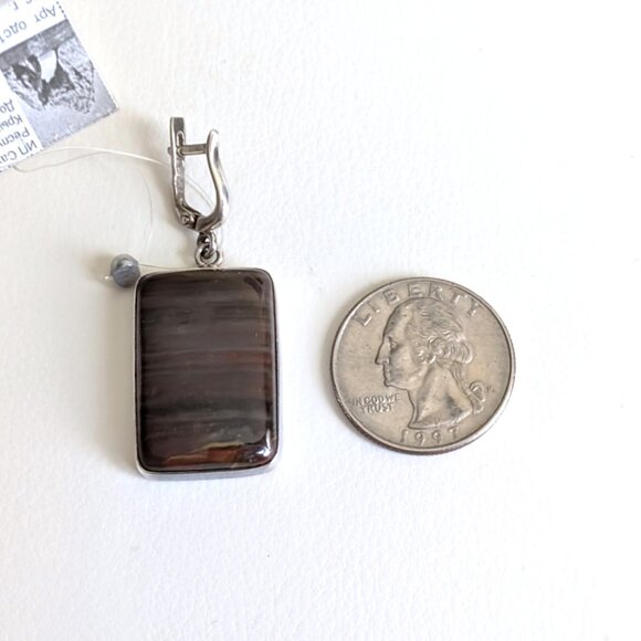 NWT Russian Russia Sterling Silver 925 Brown Petrified Wood Earrings & Ring Set - Picture 6 of 16